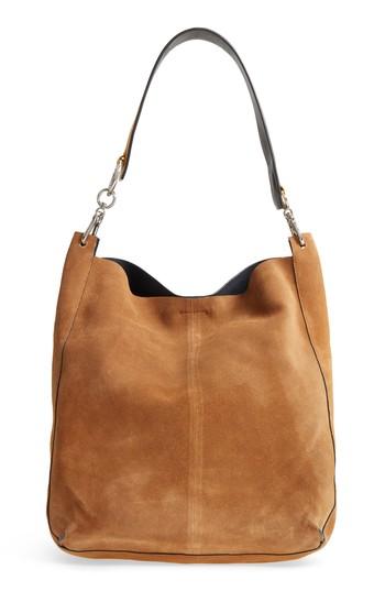 Topshop Asymmetric Suede Hobo Bag - Brown