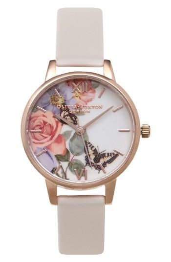 Women's Olivia Burton Enchanted Garden Leather Strap Watch, 30mm