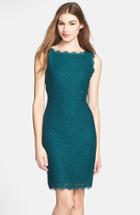 Petite Women's Adrianna Papell Boatneck Lace Sheath Dress P - Green