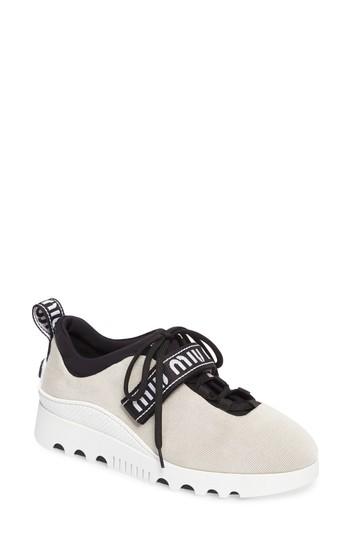 Women's Miu Miu Logo Strap Platform Sneaker Us / 34eu - Metallic