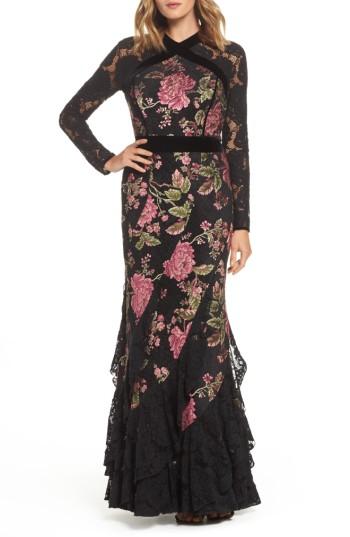 Women's Tadashi Shoji Lace & Brocade Mermaid Gown