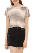 Women's Topshop Roll Cuff Stripe Tee Us (fits Like 6-8) - Beige