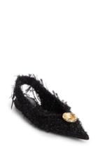 Women's Balenciaga Tweed Pointy Toe Slingback Flat .5us / 38.5eu - Black