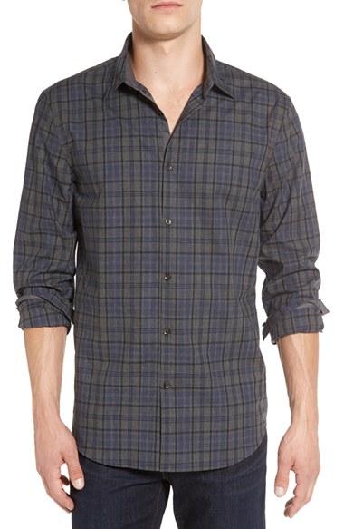 Men's John Varvatos Star Usa Trim Fit Check Sport Shirt, Size - Blue