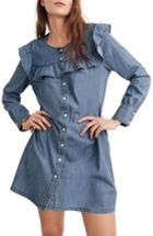 Women's Madewell Ruffle Yoke Chambray Shirtdress, Size - Blue