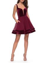 Women's La Femme Velvet & Tulle Party Dress - Burgundy