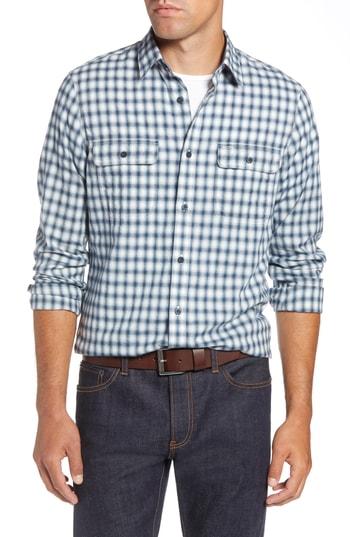 Men's 1901 Trim Fit Trucker Brushed Check Sport Shirt - Blue