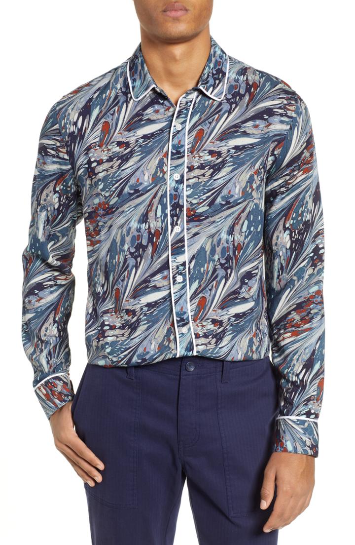 Men's Topman Marble Print Classic Fit Western Shirt