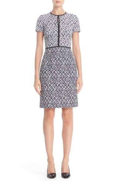 Women's Oscar De La Renta Diamond Jacquard Keyhole Dress