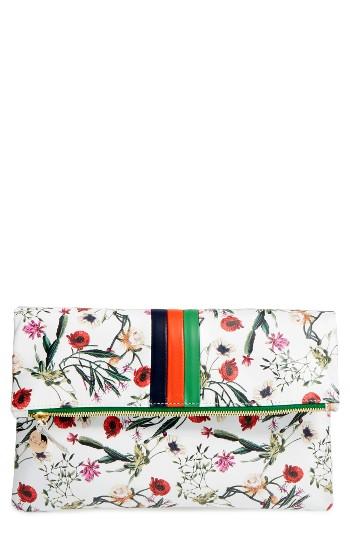 Clare V. Floral Leather Foldover Clutch - White