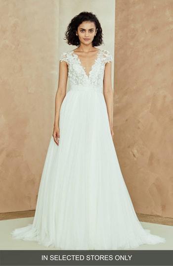 Women's Nouvelle Amsale Danielle Embroidered Tulle A-line Gown, Size In Store Only - White