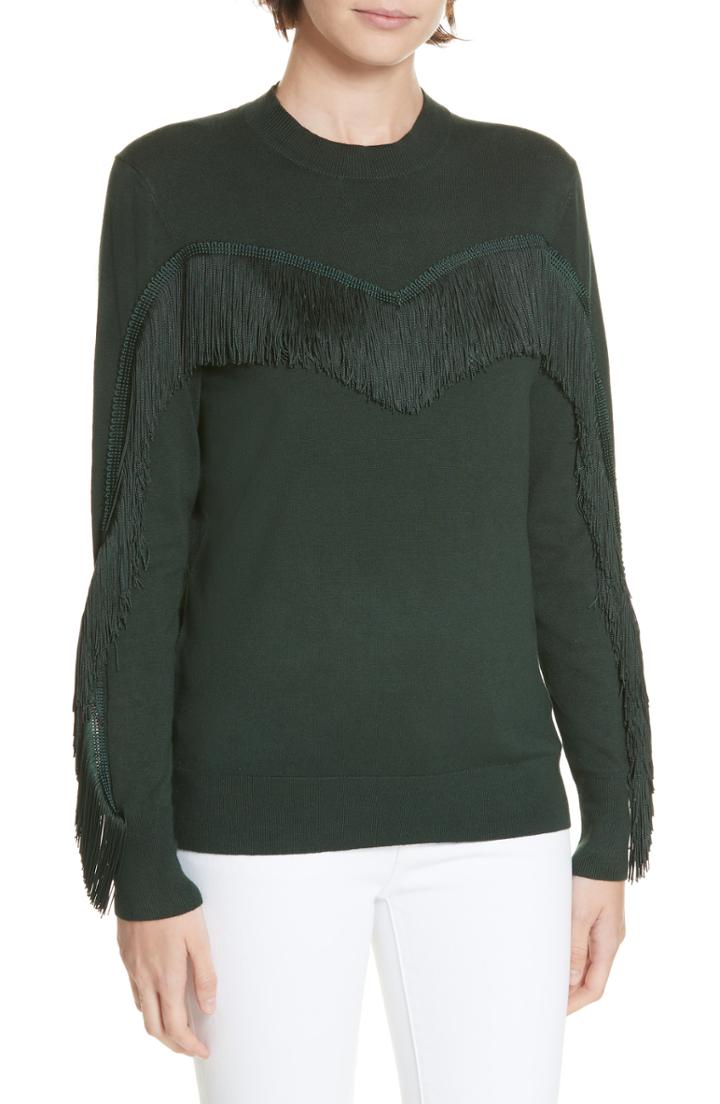 Women's Burberry Dales Rainbow Trim Merino Wool Sweater