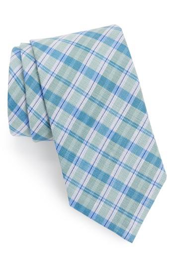 Men's David Donahue Plaid Linen & Silk Tie, Size - Green