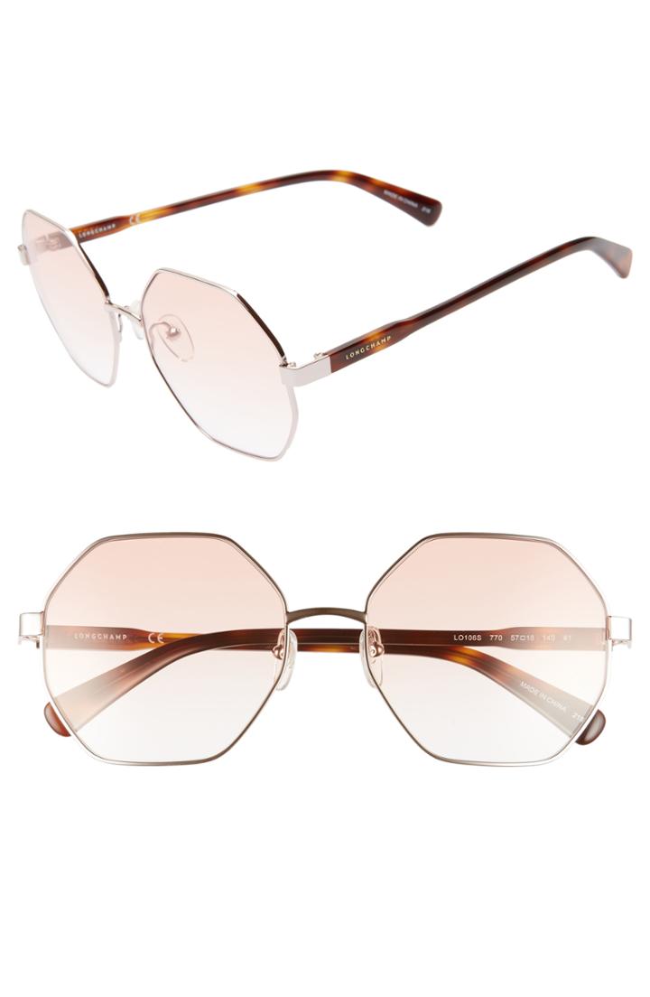 Women's Longchamp Le Pliage 57mm Gradient Octagonal Sunglasses - Rose Gold