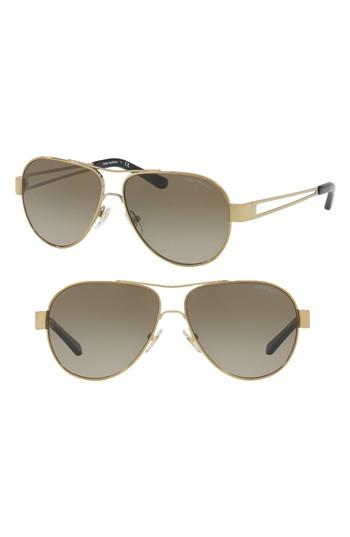 Women's Tory Burch 55mm Polarized Aviator Sunglasses - Gold/ Tortoise