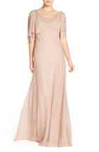 Women's Jenny Yoo 'devon' Glitter Knit Gown With Detachable Capelet - Pink