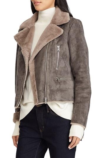 Women's Lauren Ralph Lauren Faux Shearling Moto Jacket - Grey