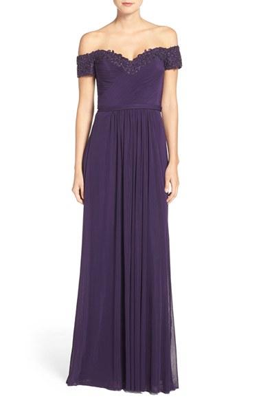 Women's La Femme Embellished Off The Shoulder Gown