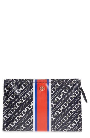 Tory Burch Gemini Link Cosmetics Case, Size - Navy Gemini Link Bias