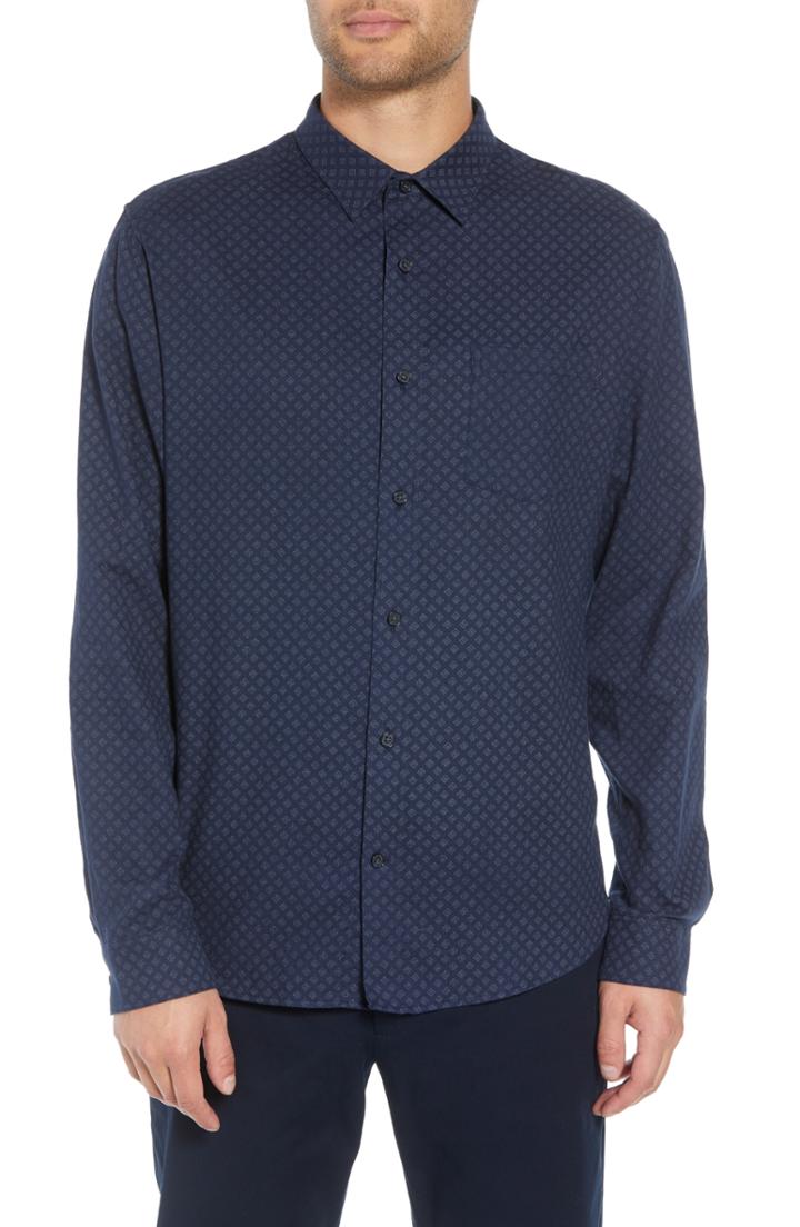 Men's Vince Classic Fit Square Print Sport Shirt, Size - Blue