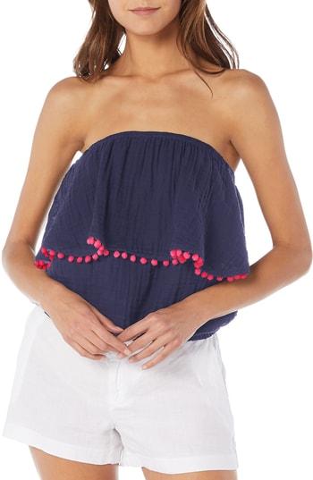 Women's Michael Stars Pompom Gauze Blouson Tube Top - Blue