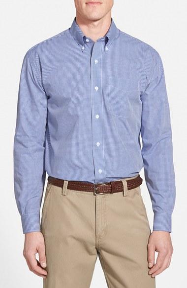Men's Cutter & Buck 'epic Easy Care' Classic Fit Wrinkle Free Gingham Sport Shirt - Blue (online Only)