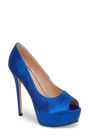Women's Lauren Lorraine Venus Peep Toe Platform Pump M - Blue