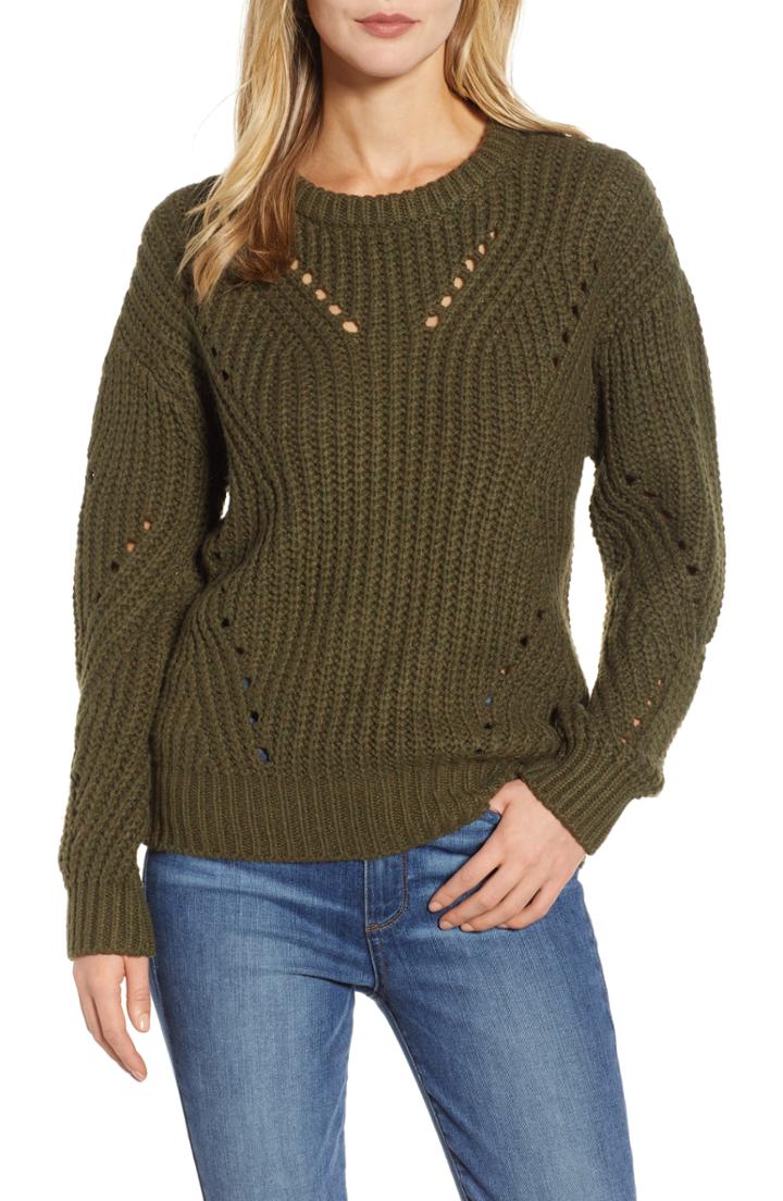 Women's Vince Camuto Rib Pointelle Detail Cotton Blend Sweater - Green