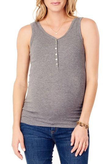 Women's Ingrid & Isabel Ribbed Maternity/nursing Henley Tank - Grey