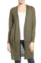 Women's Halogen Long Linen Blend Cardigan, Size - Green