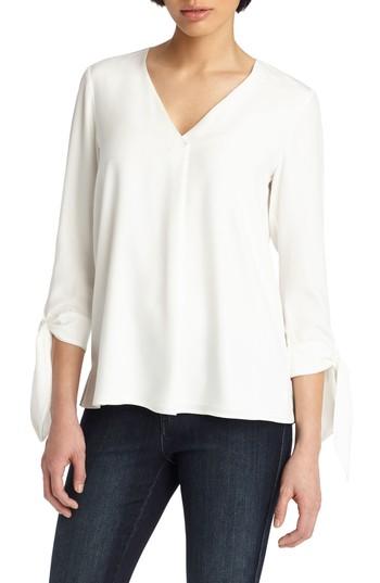Women's Lafayette 148 New York Blair Matte Silk Blouse, Size - White