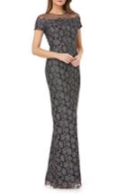 Women's Js Collections Illusion Metallic Lace Gown - Grey