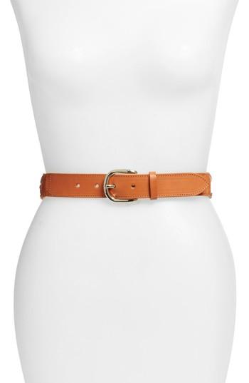 Women's Sezane Ninon Woven Leather Belt, Size - Camel