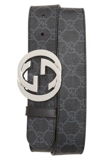Men's Gucci Logo Buckle Interlocking Belt Eu - Black