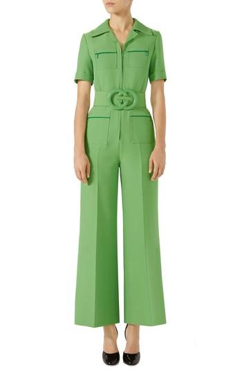 Women's Gucci Belted Wide Leg Wool & Silk Cady Jumpsuit Us / 46 It - Green