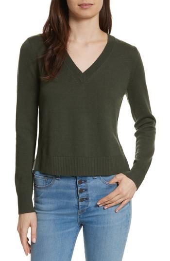 Women's Veronica Beard Concord V Neck Mixed Media Sweater - Green