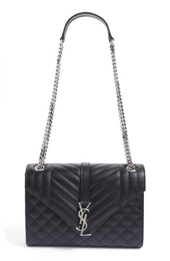 Saint Laurent Medium Monogram Quilted Leather Shoulder Bag - Black