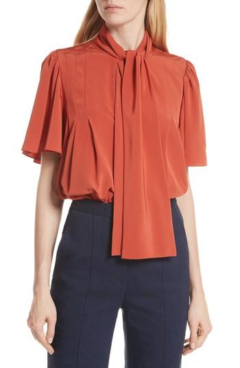 Women's Dvf Tie Neck Silk Blouse - Red