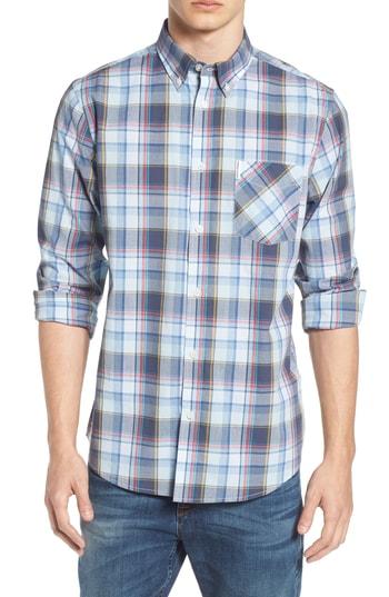 Men's Ben Sherman Trim Fit Plaid Sport Shirt - Blue