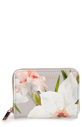 Women's Ted Baker London Vallie Chatsworth Bloom Leather Zip Coin Purse - Grey