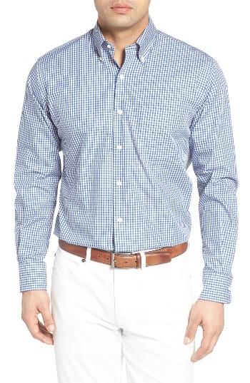 Men's Peter Millar Pacific Multi Check Fit Sport Shirt, Size Small - Blue