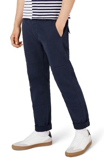 Men's Topman Standard Fit Panel Twill Trousers X 34 - Blue