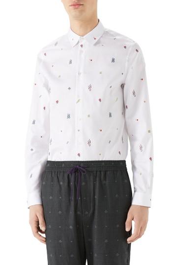 Men's Gucci Iconic Elements Fil Coupe Sport Shirt - White