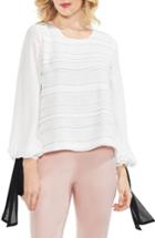 Women's Vince Camuto Tie Cuff Bubble Sleeve Jacquard Stripe Blouse, Size - White