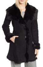 Women's Hiso Malibu Toscana Genuine Doubleface Lambskin Shearling Trimmed Coat - Black