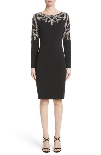 Women's Badgley Mischka Couture. Embellished Crepe Cocktail Dress - Black