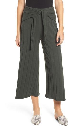 Women's All In Favor Rib Knit Tie Waist Pants - Green