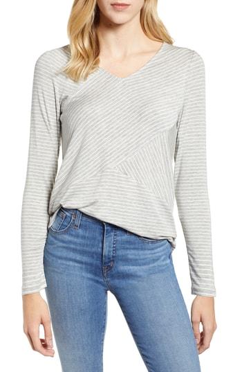 Women's Gibson Cross Front Stripes Top, Size - Grey