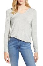 Women's Gibson Cross Front Stripes Top, Size - Grey
