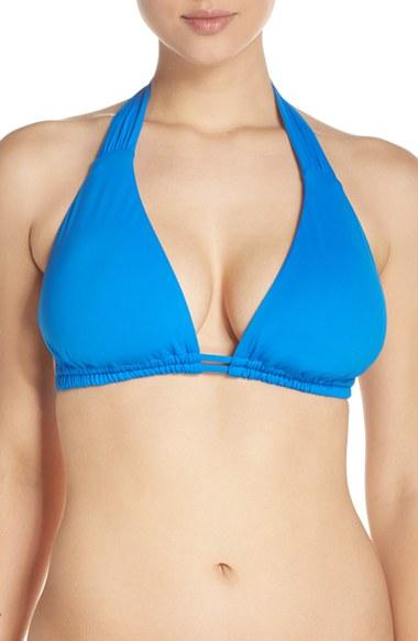 Women's Becca Color Code Halter Bikini Top, Size D - Blue